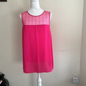 Halogen Women’s L mesh & solid blouse. Hot pink darted side for room.